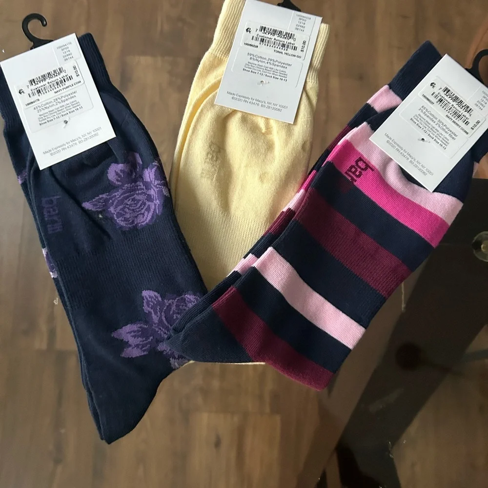 Bar III Men's Floral and Striped Socks - Purple, Cream, Pink (3 pairs) - Picture 5 of 6